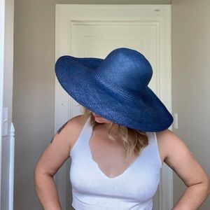 Blue Yestadt Millinery wide brim straw sun hat